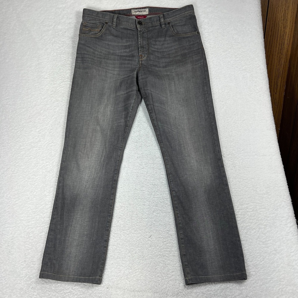 Alberto Mens Jeans Gray Stone 38x36 (39x32.5) Modern Fit Straight Casual Denim